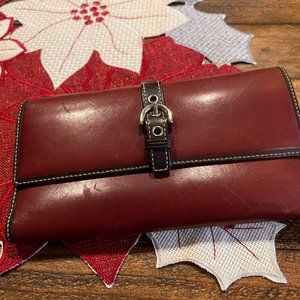 Authentic Mahogany Leather Coach Check Wallet